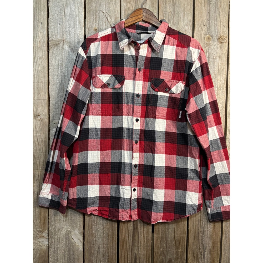 Columbia Omni-Wick Mens Large Red Black Plaid Long Sleeve Button Up Shirt Cotton